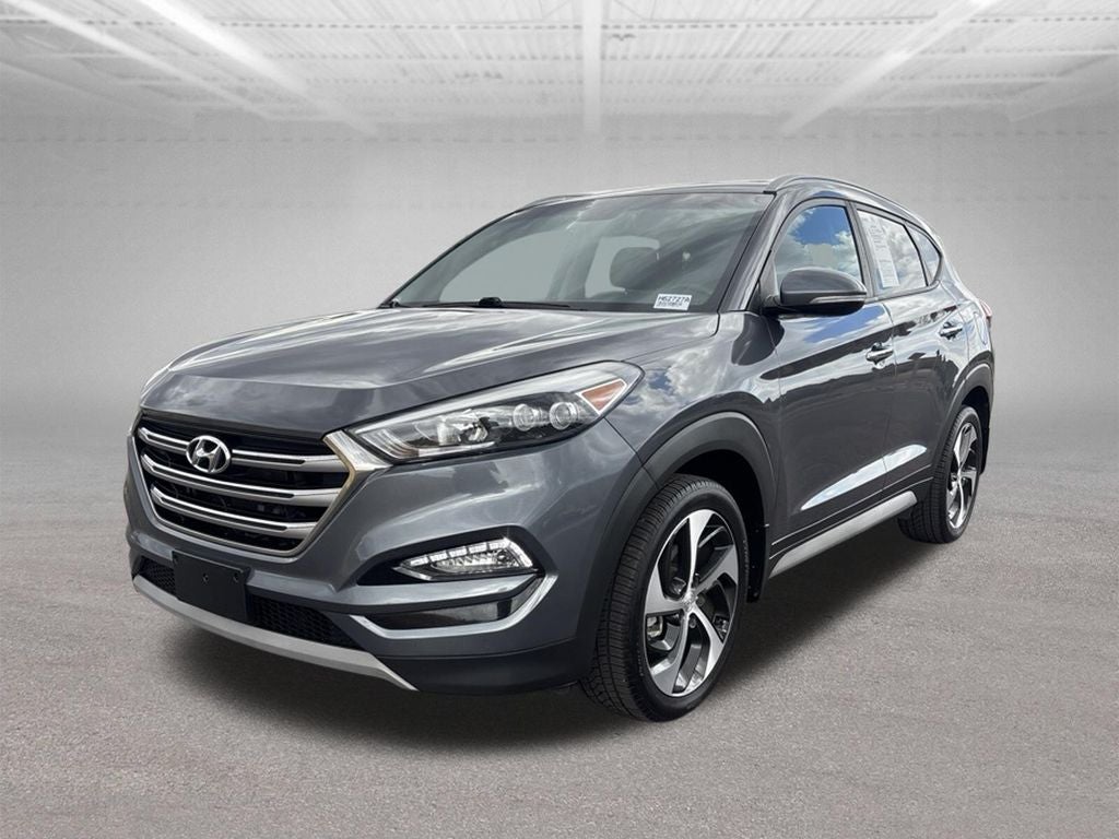 2018 Hyundai TUCSON Limited in Coliseum Gray — front three-quarter view